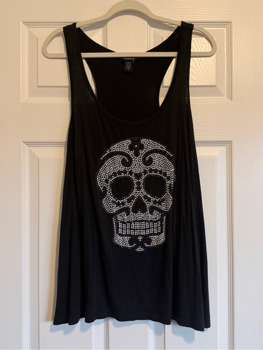Torrid Black Rhinestone Studded Sugar Skull Racerback Tank Top Swing Plus 1X